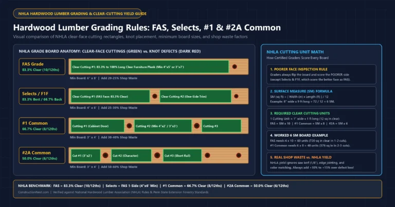 Hardwood Lumber Grading Rules (FAS, Select, #1 & #2 Common): Clear-Cutting Yield & Waste %