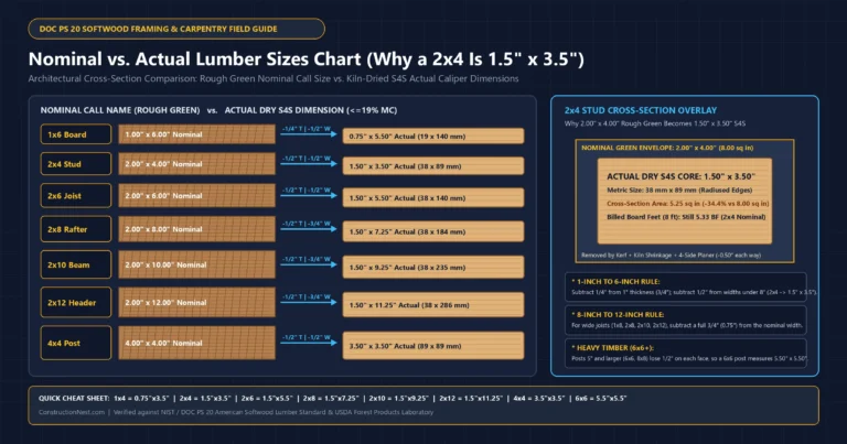 Nominal vs. Actual Lumber Sizes Chart (Why a 2x4 Measures 1.5" x 3.5")