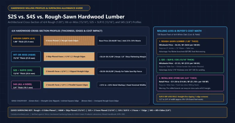 S2S vs. S4S vs. Rough-Sawn Lumber: Milling Allowances, Planer Loss & Buying Guide